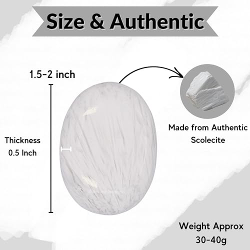 Image of Amazing Gemstone Scolecite Crystals and Healing Stones - Large Palm Stone Crystals Piedra - Crystal for Good Luck, Balanced Positive Energy, Meditation - Unique Stocking Stuffers Gifts for Women, Men