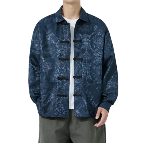 Chemise jacquard homme style chinois ample à manches longues pour loisirs casual