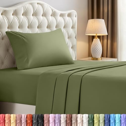 Image of Utopia Bedding Twin Bed Sheets Set - 3 Piece Bedding - Brushed Microfiber - Shrinkage and Fade Resistant - Easy Care (Twin, Olive)