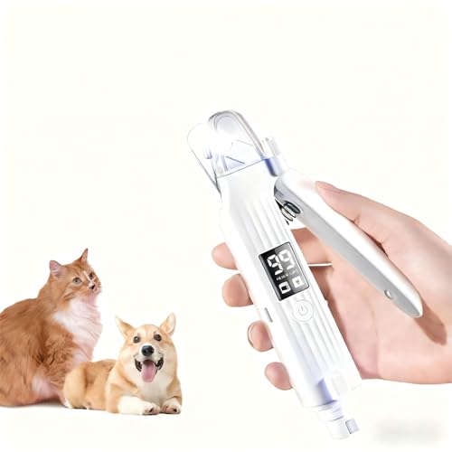 2-in-1 Dog Nail Clippers & Cat Nail Clipper with 2 LED Lights USB Rechargeable with Smart Power Display Low Noise Grooming Tool for Small Medium and Large Dog & Cat Nail Trimmer(White)
