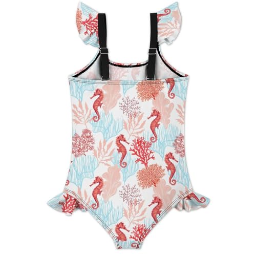 Image of Girls One Piece Swimsuit Cute Alpacas Hearts Stars Ruffles Swimwear Bathing Suits 3-12 Years