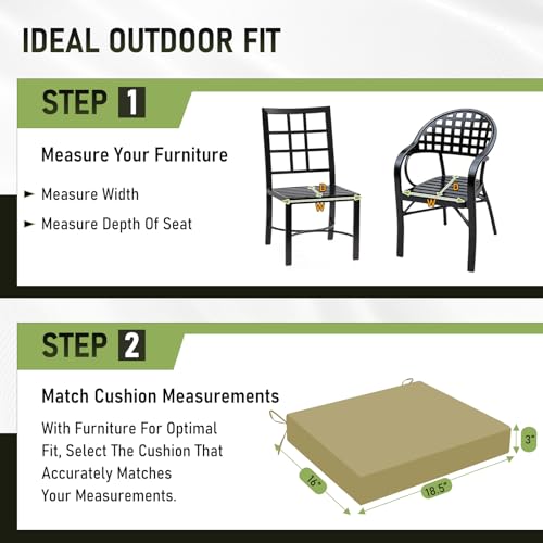 Image of Basic Beyond Outdoor Chair Cushions Set of 4, Square Corner Outdoor Cushions for Patio Furniture, Water Resistant Patio Chair Cushions with 2 Ties, 18.5x16x3, Khaki