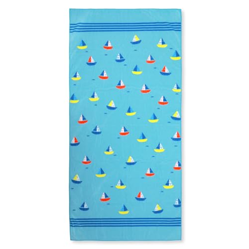 Queenshin Beach Towel for Adults Microfibre Lightweight Extra Large Quick Dry Sand Free Beach Towels - Blue Sailboat 150x75cm