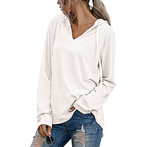 Dream Slim-Women's Casual Lightweight Hoodies Sweatshirts Long Sleeve V Neck Loose Fitting Jackets Tunic Tops Shirts Blouses (White, S, S) #TOP4