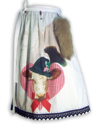 Schürzenliesl, Designer Dirndlschürze Motiv Kuh, Strass, Baumwollspitze mit farblich passendem Fuchsschweif, ca.70cm Cover