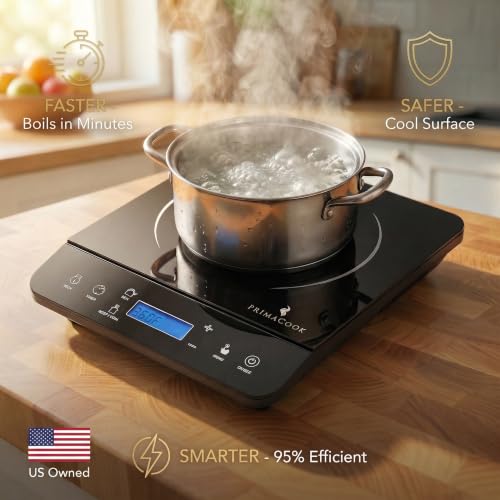 Image of 1800W Portable Induction Cooktop Burner - 20 Temperature Settings, 18 Power Levels, 10-Hour Timer - Countertop Electric Hot Plate for RV, Canning, Dorm, Kitchen - Child Safety Lock (Black)