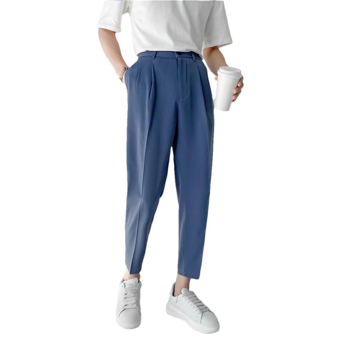 Pantalones de traje coreanos sueltos y rectos para hombre, pantalones formales de oficina