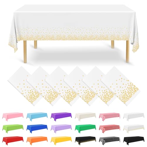 NACHLYNN 6 Stück Einweg Tischdecke 137 x 274 cm Gold und Weiß Rechteckige Tischabdeckung Wasserdichâ€¦ – Vignette