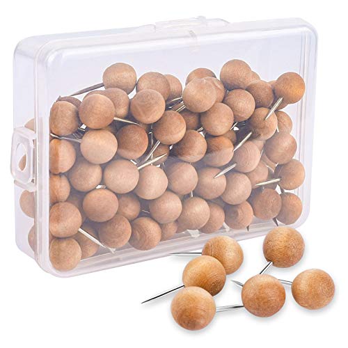 eZAKKA Wooden Push Pins, Walnut, 100 Pack Wood Thumb Tacks Decorative for Bulletin Boards, Cork Boards, Foam Boards, Map Photos Calendar and Home Office Craft Projects with Box, Round eZAKKA Wooden Push Pins, Walnut, 100 Pack Wood Thumb Tacks Decorative for Bulletin Boards, Cork Boards, Foam Boards, Map Photos Calendar and Home Office Craft Projects with Box, Round