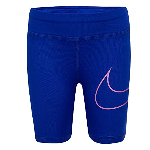 Nike Kids' Dri-FIT Biker Shorts - Blue, Solid, Low Rise, Polyester, Little Kids, Girls, Running, Young Girls, Shorts, Size 4 (Waist M, Inseam 30)