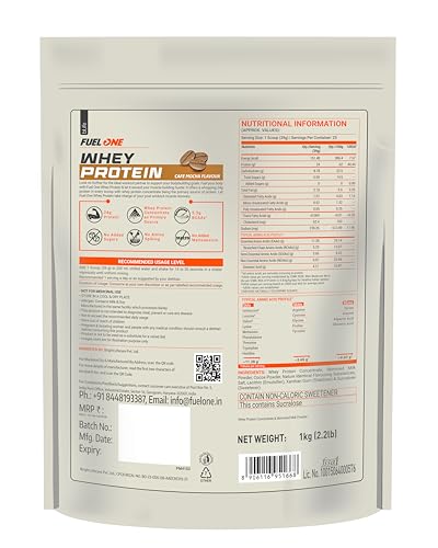 Image of FUELONE Whey Protein (Cafe Mocha, 1kg / 2.2lbs) | 24g Protein | 5.29g BCAA & 4.2g Glutamic Acid