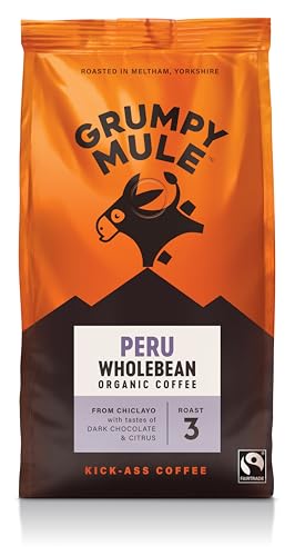 Grumpy Mule Peru Café Feminino Organic (Whole Coffee Beans) with notes of Dark Chocolate and Citrus 200g