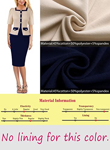 Vfshow Womens Square Neck Buttons Patchwork Peplum Work Business Office Colorblock Bodycon Pencil Dress 10325 Apt 3Xl #TOP6