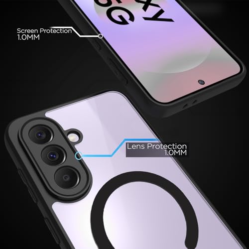 Image of RIGGEAR Shockproof Sleek Hybrid Armor Magnetic Back Cover Case Compatible with MagSafe Accessories for Samsung Galaxy A37 5G (Clear PC + Black TPU Bumper)