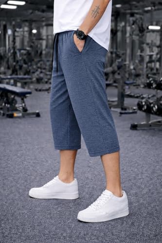 Image of Mack Jonney Men's Sports Capri Pants | Lightweight Polyester Workout 3 /4 Pants with Elastic Waist for Gym, Running & Training-M8356