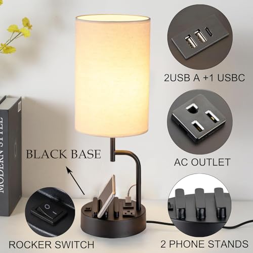 image for Dreamholder Table Lamp with 3 USB Charging Ports, Modern Desk Lamp wit