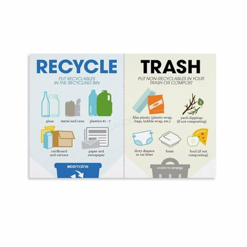 Single Stream Recycling Guide Art Poster Waste Sorting Chart (16)