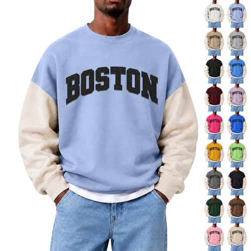 Crewneck Sweatshirt Men Fleece Relaxed Fit Boston Print Sweatshirt Y2k - image 1