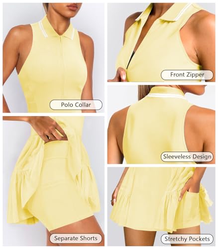 Women's Mini Flowy Pleated Ruffle Tennis Athletic Dress for Women Summer Polo Golf Dress with Shorts Pockets4