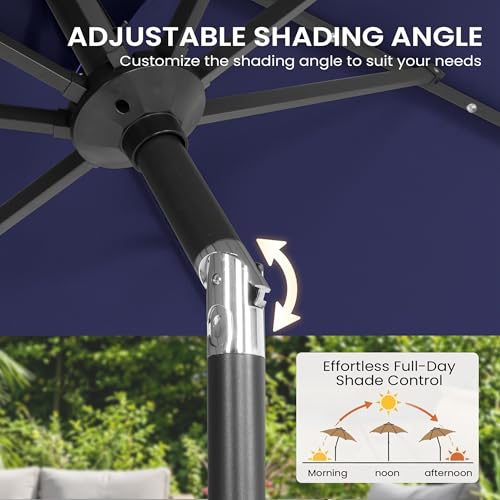 Image of 10FT Solar LED Patio Umbrella with Base included, 42 LED Lights & 43 lbs Concrete Umbrella Stand with Wheels, Fade-resistant, Double Top Ventilation & Manual Tilt for Garden, Deck & Pool