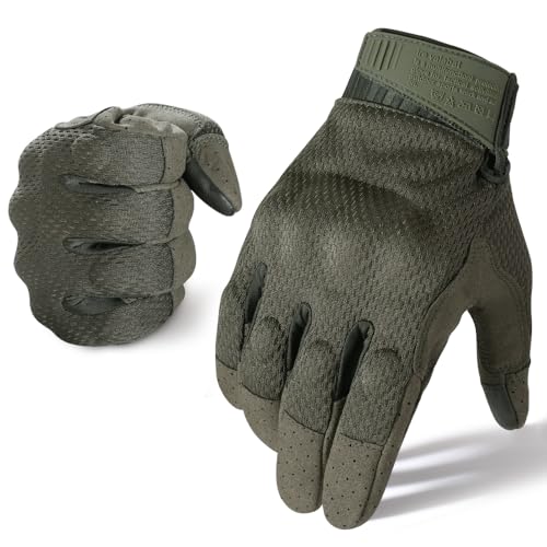 AXBXCX Tactical Gloves for Men - Camouflage Breathable Summer Touch Screen Full Finger Gloves for Cycling Airsoft Paintball Driving Motorcycling Green S