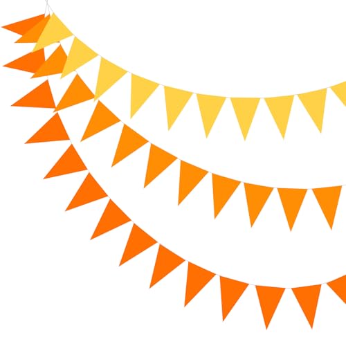 PATIKIL 49ft Banderines De Tela De Fieltro, 2 Pcs Cadena De Banderines Triangulares Para Decoraciones De Carnaval Boda Cumpleaños, Amarillo/Naranja