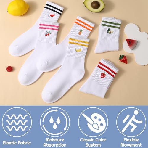 Utensilsto 6er Pack Tennissocken Sportsocken Damen 39-42 Weiße Socken mit Frucht Streifen Motiv Tennis Sport Socken Baumwollsocken Lustige Geschenke Für Damen Frauen Tennis Lauf Arbeit Sport weiße