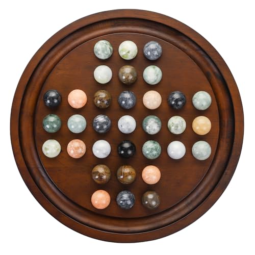 Giftqulo Solitaire Game,12.7-Inch inches Solid Wooden Board with 33 Natural