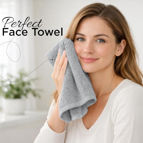 Image of DAN RIVER 12-Pack Premium 100% Cotton Highrise Face Towels for Bathroom - Reusable Face Wash Cloths for Showering 12x12 Inches - 550 GSM Super Soft & Absorbent Luxury WashCloths for Body, Spa & Gym