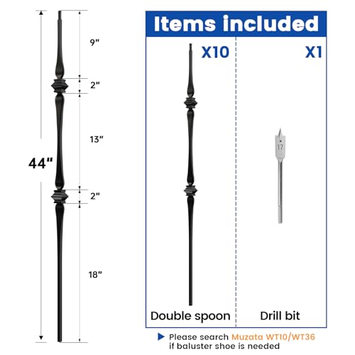 image for Muzata 10Pack 44'' Wrought Iron Balutser Hollow Double Spoon Metal Sta
