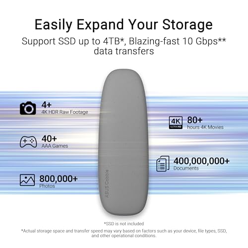 Image of ASUS Cobble M.2 SSD Enclosure, Tool-Free USB-C 10Gbps External NVMe /SATA Case, Aluminum Cooling, IP55 Water & Dust Resistant, Supports M.2 2230-2280, for PS5, MacBook & Windows, Gray, 1 Year Warranty