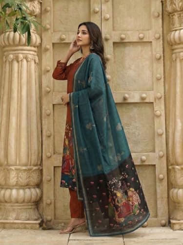 Image of GoSriKi Women Viscose Blend Printed Straight Kurta with Pant and Dupatta | Ladies Kurta Pant Dupatta Set | Women Ethnic Wear Dress | Indian Traditional Clothing for Girl