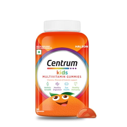 Image of Centrum Kids- Multivitamin Gummies for Kids | Non-Habit Forming | With Zinc, Vitamin B, C, D for Overall Growth, Healthy Digestion, Eye Health, Immunity | Tasty Orange Flavour | Veg - 50 gummies