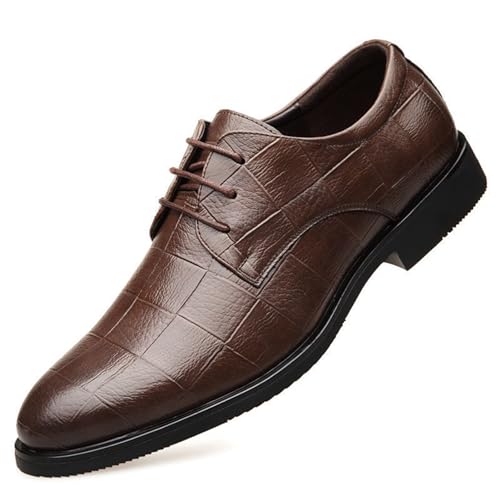 Mens Leather Oxfords Dress Shoes, Round Toe Lace-up Business Comfortable Chunky Heel Soft Bottom Dress Casual Work Office Formal Derby Shoes