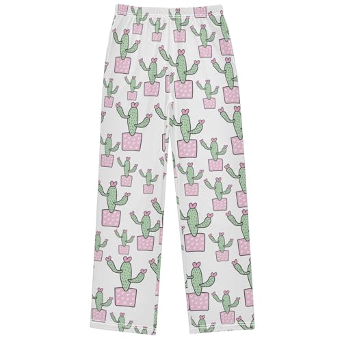 Boy's Lounge Pants Cactus Flower Heart Pink Pot Kids Jogger Pants Elastic Waist Long Bottoms with Pockets 6-14 Years