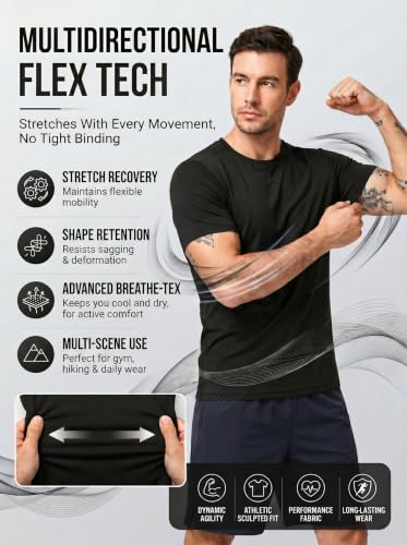 Image of OYGSieg 5 Pack Men's Quick Dry T-Shirts Short Sleeve Crew Neck Workout Tops | Quick Dry Sweat-Wicking Men's Short Sleeve Workout Tees, Athletic Polyester Tops For Gym Running Fitness & Daily Active Wear