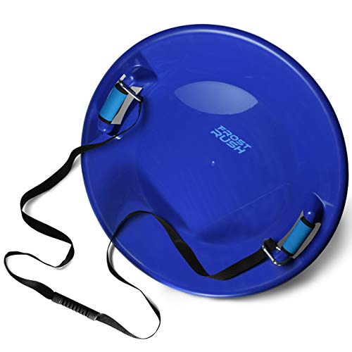 Frost Rush Arctic Saucer Sled with Foam Grips and Uphill Pull Cord Straps | Winter Snow Sled with Handles for Kids and Adults - Blue, 27 in