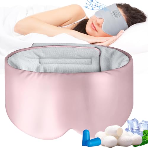 Musicozy Sleep Mask with Bluetooth Headphones,100% Natural Silk Eye Mask Headphones for Men Women,Soft Sleep Headphones Bluetooth Eye Mask for Sleeping,Travel,Relax,Yoga,Meditation,Large in Size