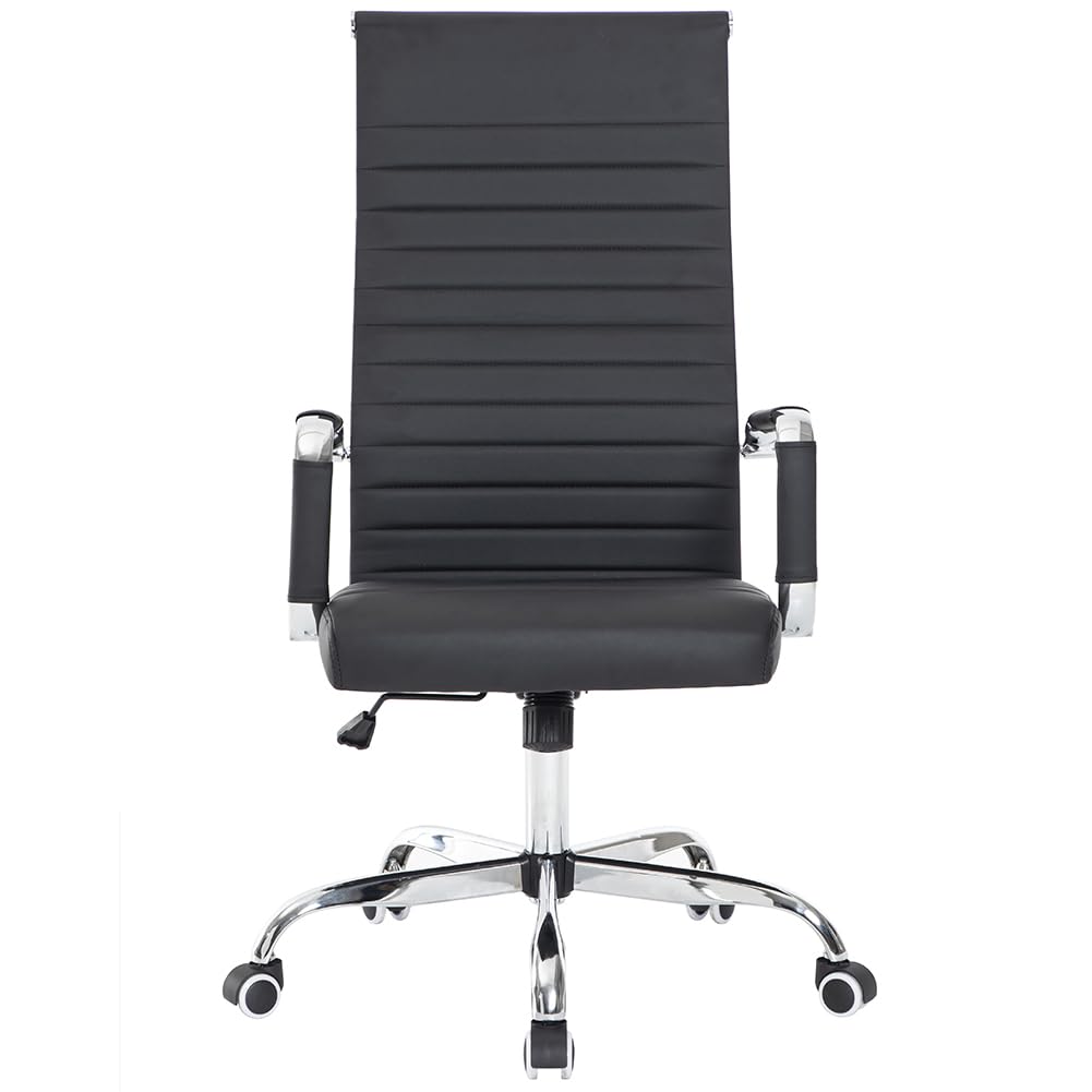 BAKAJI Sedia da Ufficio in Pelle Ergonomica con Schienale Alto e Supporto Lombare, Poltrona da Scrivania Girevole con Altezza Regolabile a Gas e Rotelle Girevoli a 360°, Base 64.5 cm Cromata (Nero)