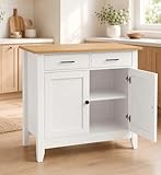 Amveya Buffet Cuisine Blanc avec Plan de Travail 91 x 40 x 82 cm Meuble Bas de Cuisine avec 2 Tiroirs et 2 Portes Meuble de Rangement Meuble de Cuisine pour Cuisine Salle à Manger Salon