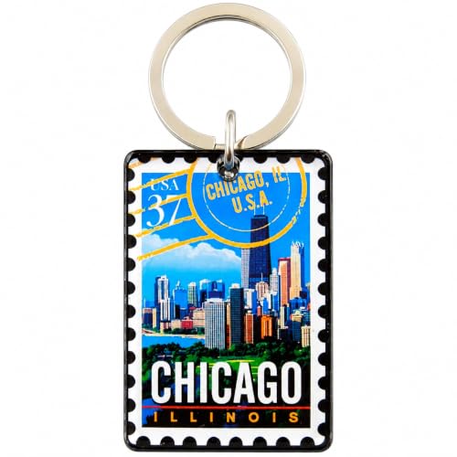 Chicago Keychain Illinois Windy City Skyline Acrylic Key Fob Souvenir