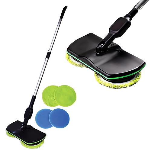 SANON Fregona Eléctrica Inalámbrica,Fregona Giratoria Limpiador Sin Cable,con Mango Ajustable,Batería Recargable,Limpiar y Encerar Pisos de Madera Noble y Laminados,para Suelos Duro,Nero