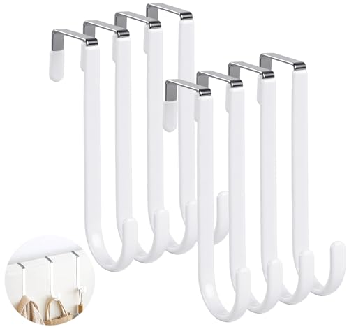ilauke Türhaken zum Einhängen, 8 Stück Kleiderhaken Tür mit Filz-Pads als Oberflächenschutz, Haken für Türgarderobe, Haken Edelstahl, Türgarderobe zum Einhängen für Jacken, Taschenund Schrank(Weiß)