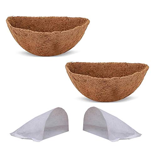 JKIOHO Lot de 2 revêtements en fibre de coco semi-circulaire de 35,6 cm pour panier suspendu en fibre de coco pour paniers muraux, pots de fleurs de jardin