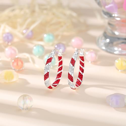 Crystal Hoop Earrings, Silver Plated Inside Out Oval Hoop Earrings For Women Sparkly Christmas Earrings Fashion Jewelry Gift2