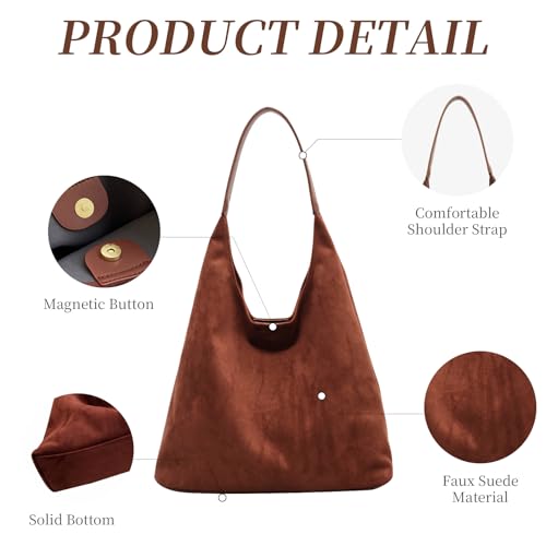 Image of Suede Bag for Women New Suede Tote Bags for Women Retro Slouchy Bag Brown Shoulder Bag Hobo Handbag