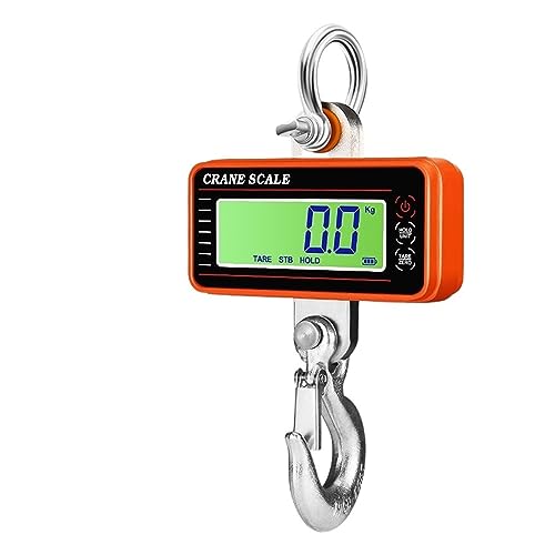 Portable Digital Crane Scale Digital Hanging Scale 1500kg/1000kg/500kg with 65ft Remote Control Heavy Duty Crane Scale LCD Industrial Hook Weighing Scales (LCD 1000KG Orange 1)