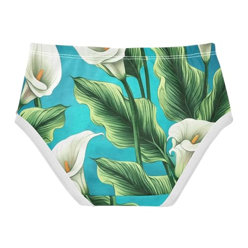 White Calla Lilies Green Leaves Teal Girl Panties Cute Girls Underwear Toddlers Cotton Funny Briefs Underpants 2t2