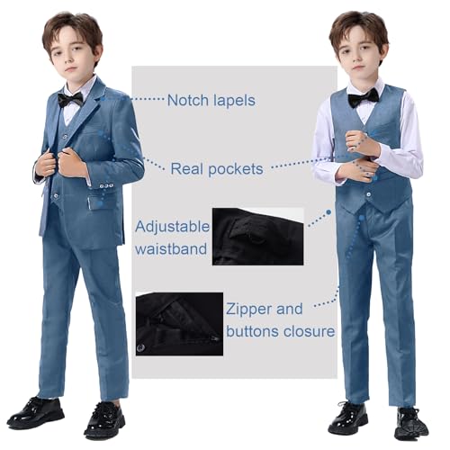 Image of Boy Suits 5 Pieces Formal Suit Set with Adjustable Waist Kids Dress Suit for Wedding Prom