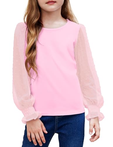 Image of Arshiner Girls Long Sleeve Shirt with Ruffle Cuffs Polka Swiss Dots Kids Girls Pullover Shirts Cute Crewneck Girls Top